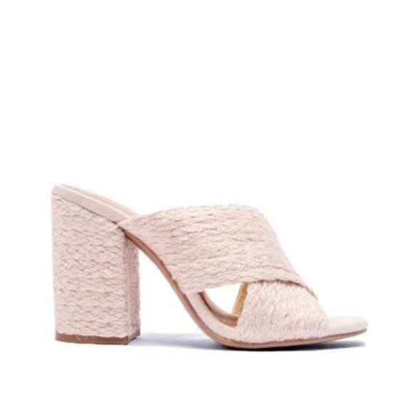 Shoes - !! NEW !! Espadrille Block Heel Mules in Cream